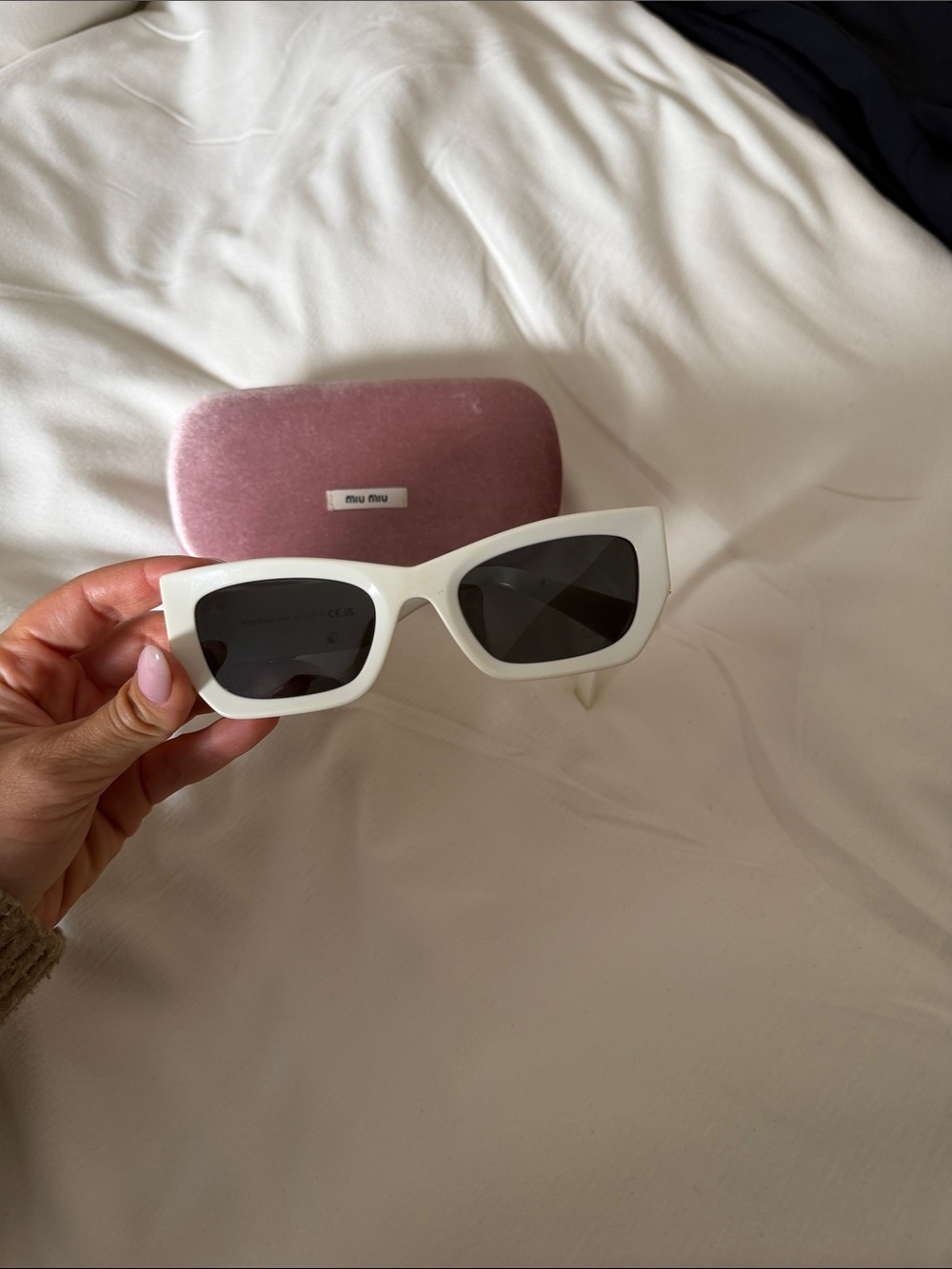 Miu Miu White Sunglasses with Gold Logo Accents - Picture 3 of 10